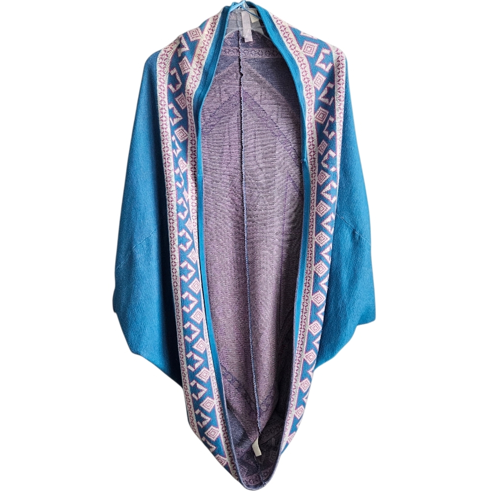 Alya Womens Blue Aztec Tribal Oversized Shrug Sz Small Boho Festival‎ Hippie